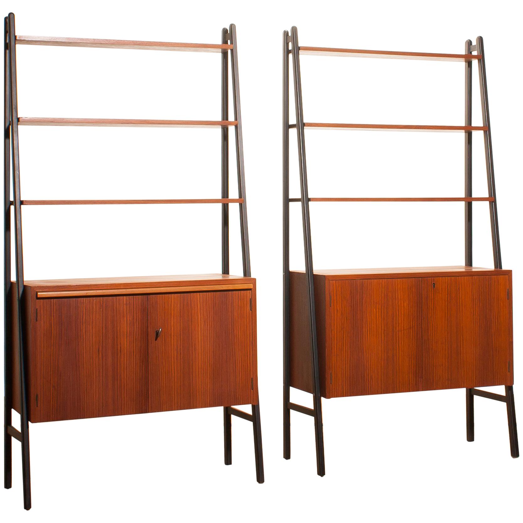 1950s, Set of Two Teak Bookcases Room Dividers Cabinets