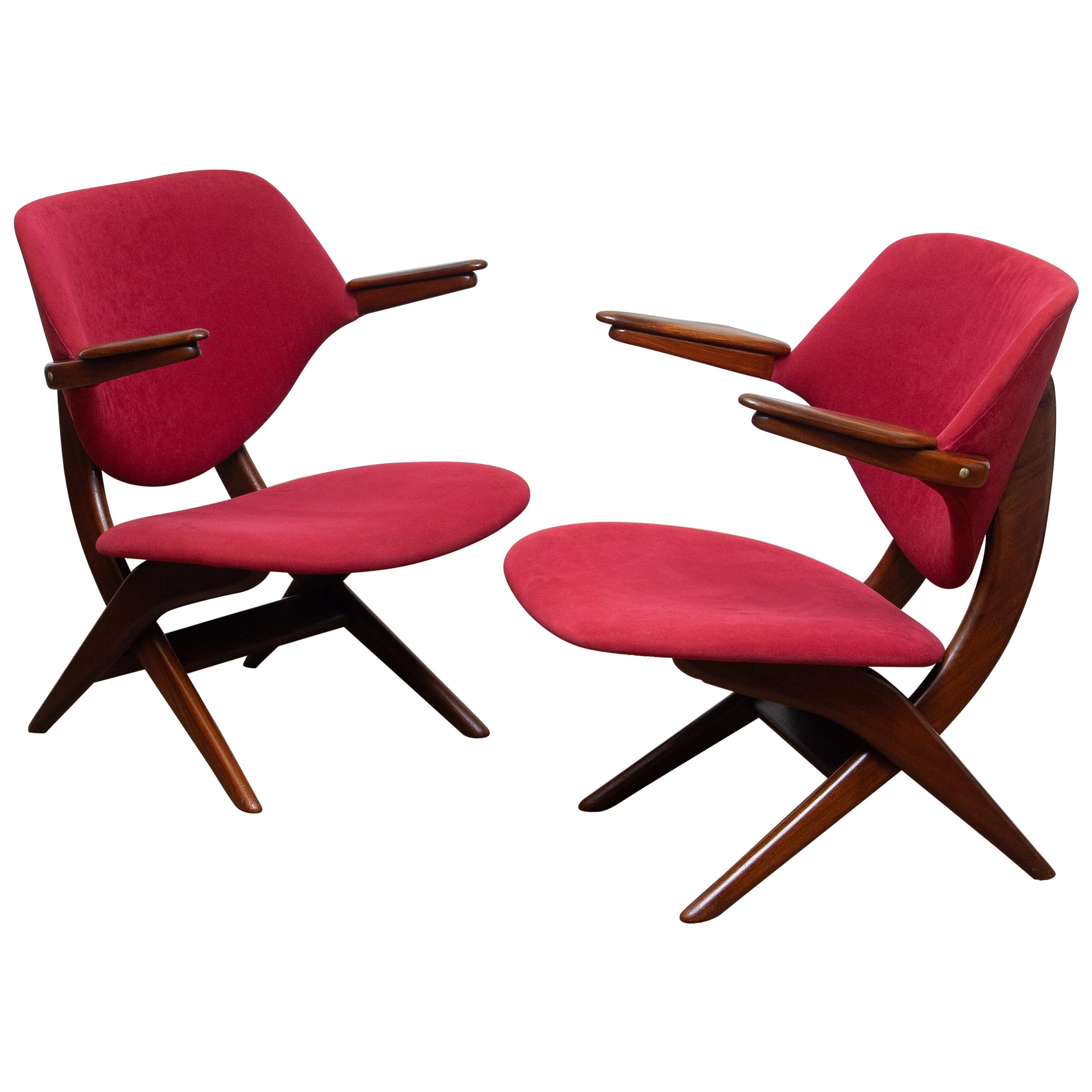 Dutch 1950s, Set of Two Teak Lounge/Easy Chairs by Louis Van Teeffelen for Wébé