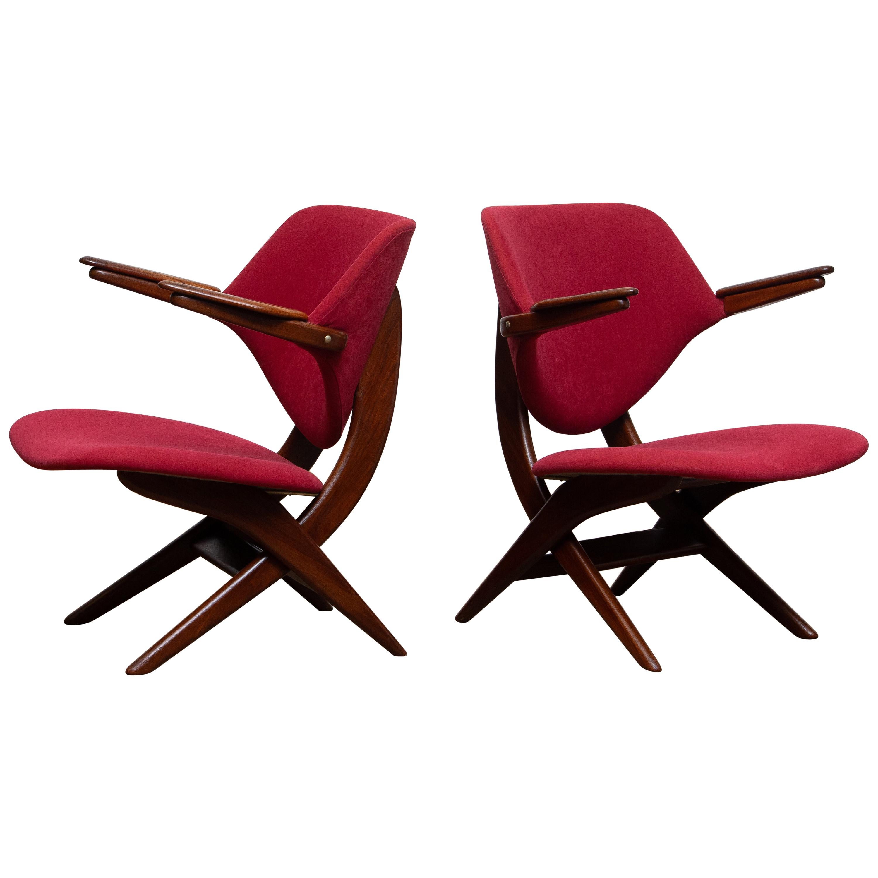 Mid-20th Century 1950s, Set of Two Teak Lounge/Easy Chairs by Louis Van Teeffelen for Wébé