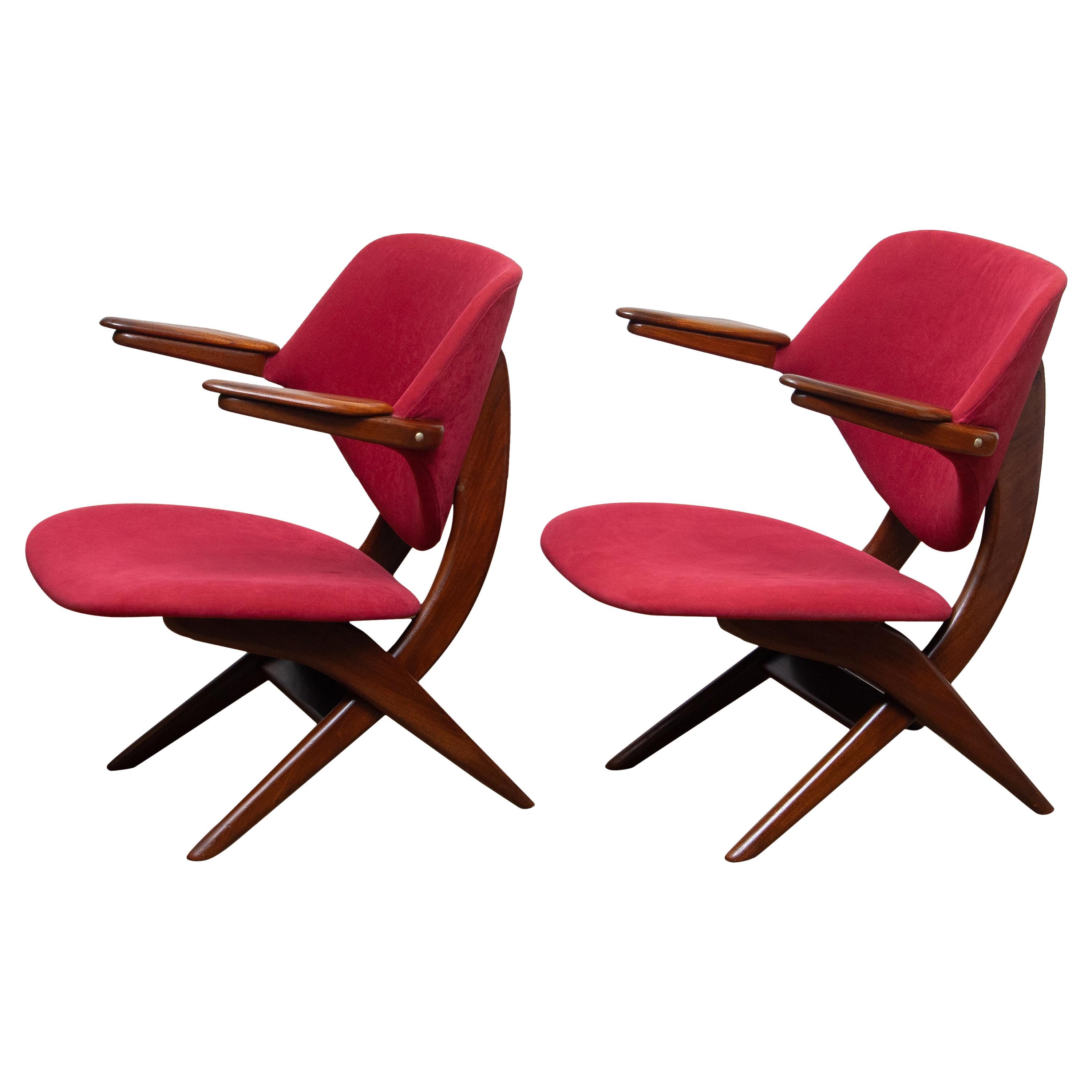 1950s, Set of Two Teak Lounge/Easy Chairs by Louis Van Teeffelen for Wébé 1