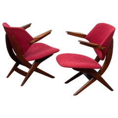 1950s, Set of Two Teak Lounge / Easy Chairs by Louis Van Teeffelen for Wébé