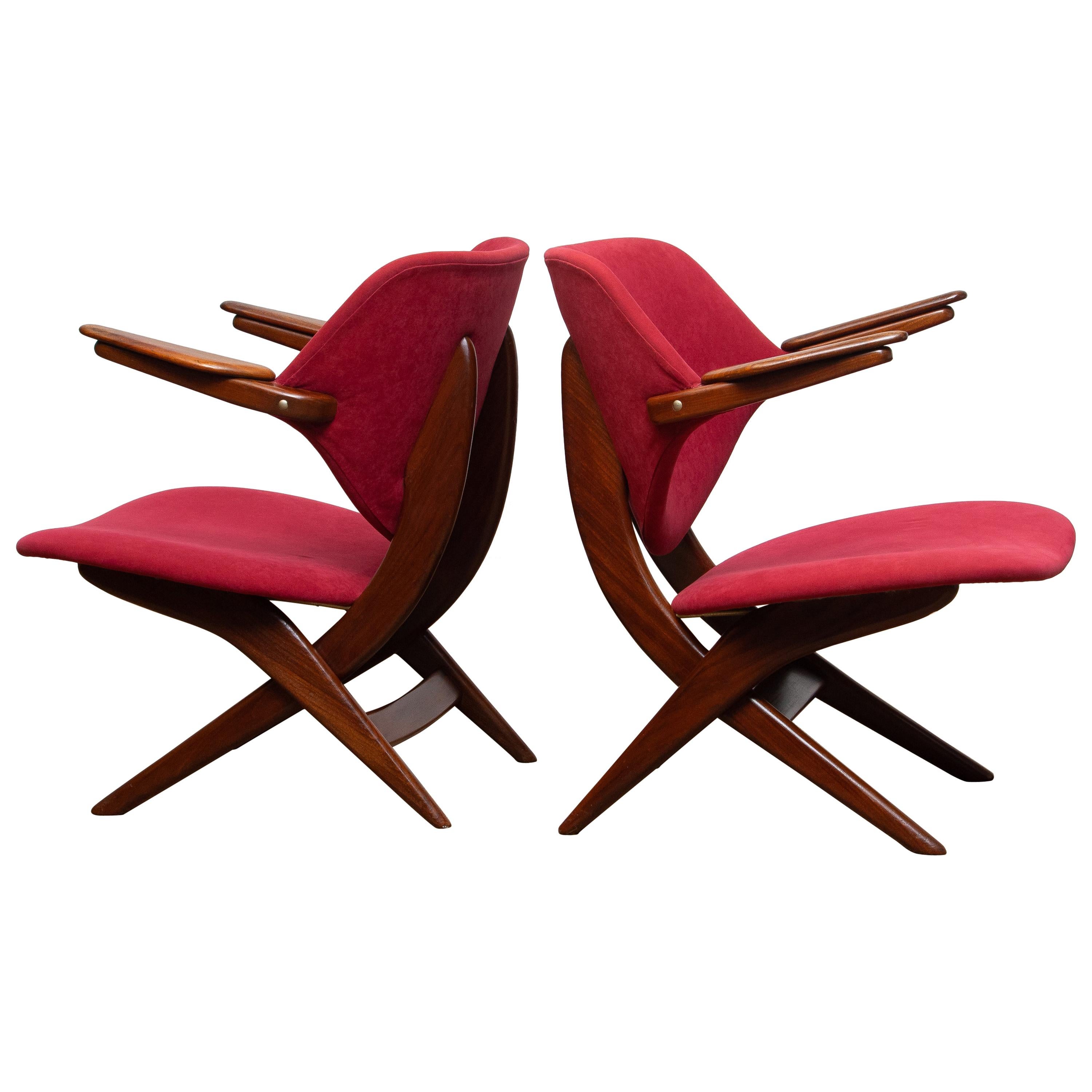1950s, Set of Two Teak Lounge or Easy Chairs by Louis Van Teeffelen for Wébé 3