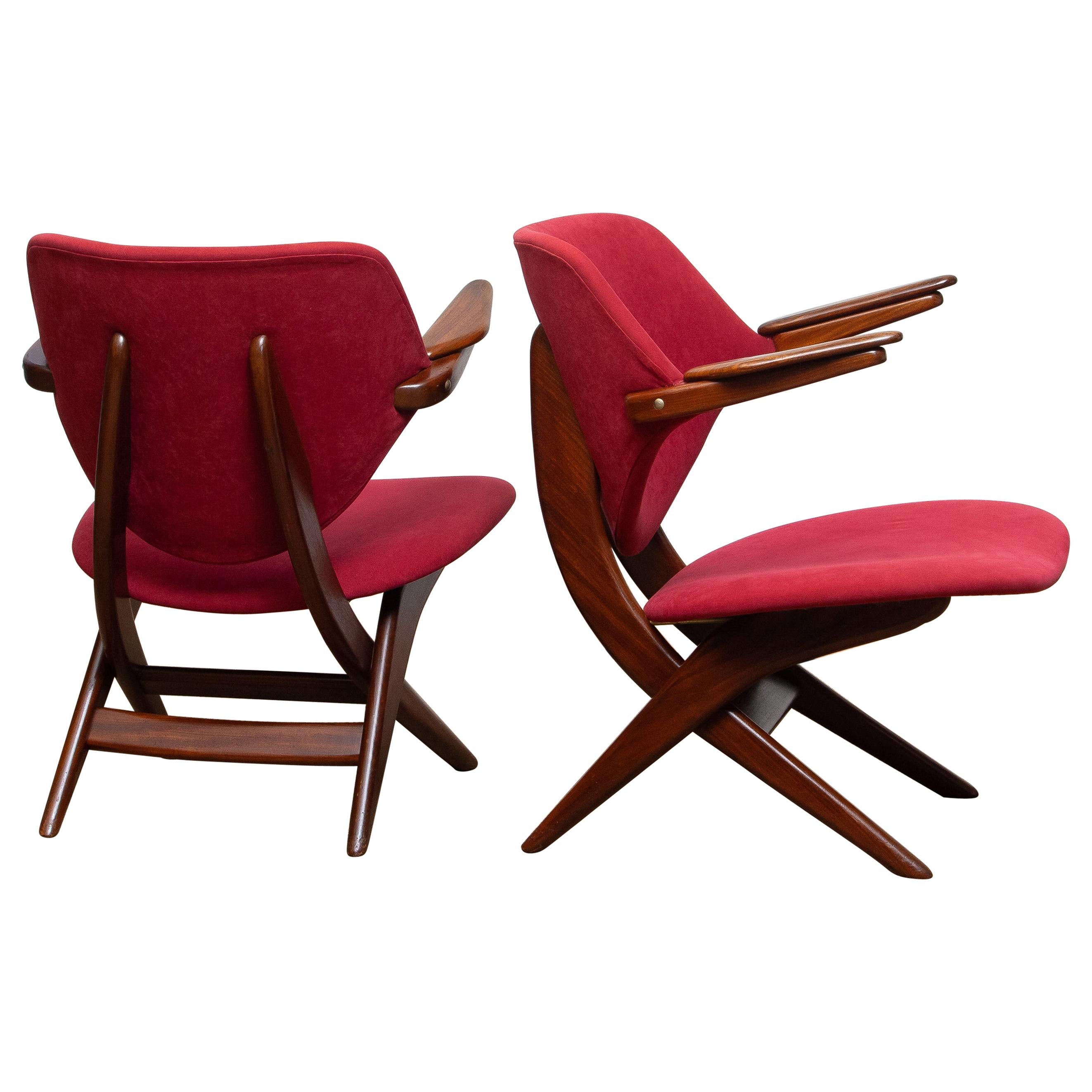 Dutch 1950s, Set of Two Teak Lounge or Easy Chairs by Louis Van Teeffelen for Wébé