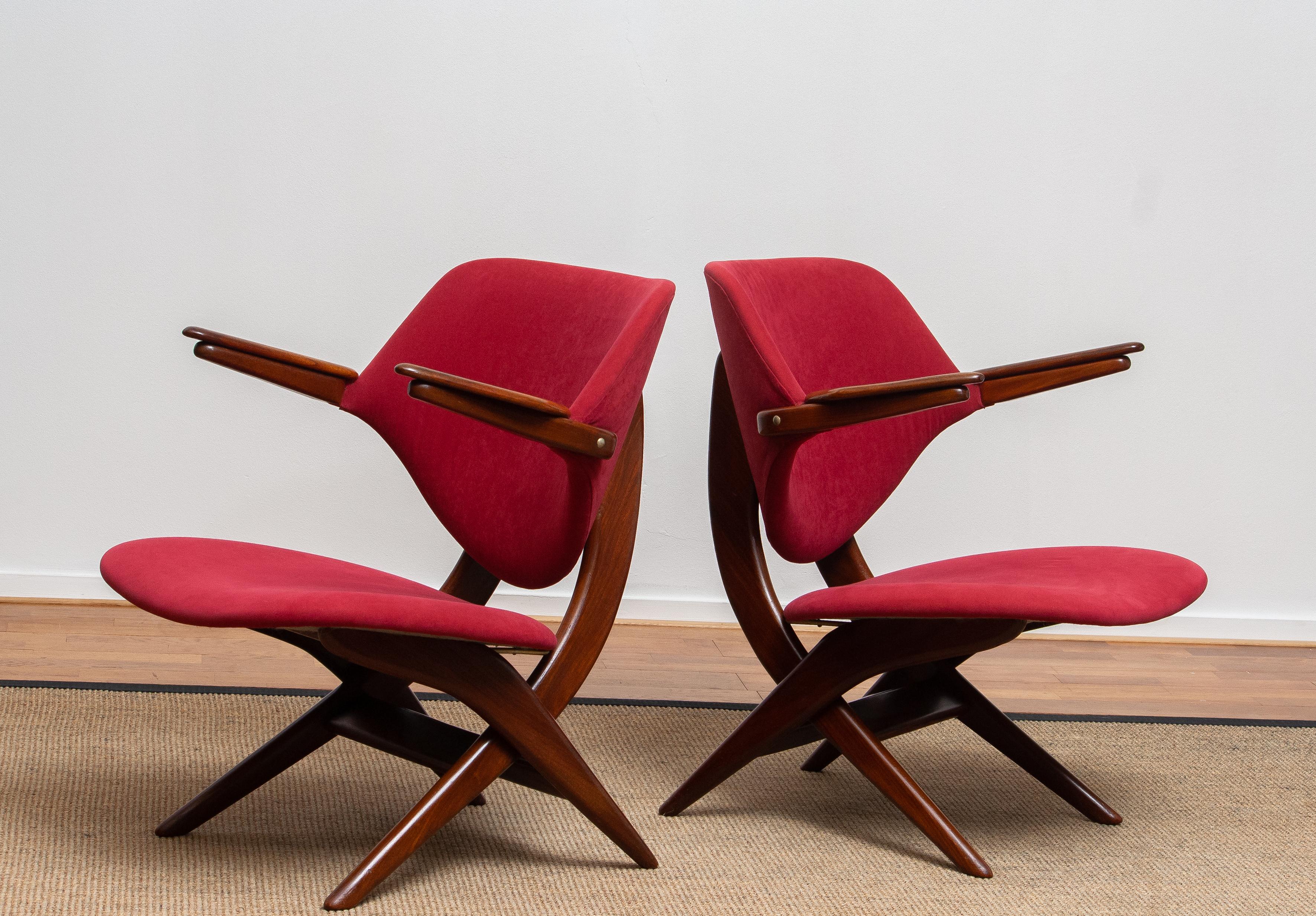 Mid-20th Century 1950s, Set of Two Teak Lounge or Easy Chairs by Louis Van Teeffelen for Wébé
