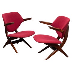 1950s, Set of Two Teak Lounge or Easy Chairs by Louis Van Teeffelen for Wébé