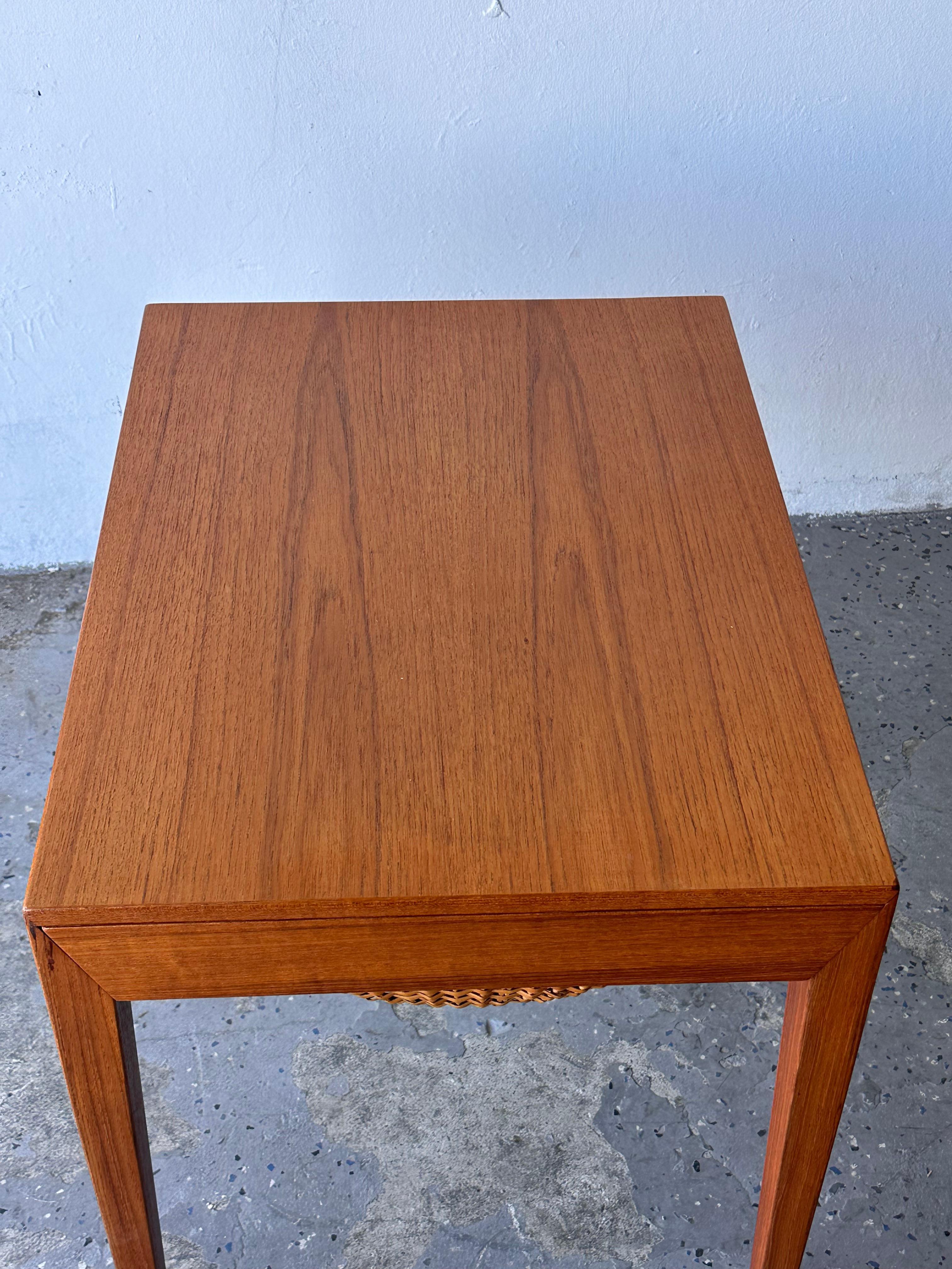 Wicker 1950’s Severin Hansen Danish Modern teak sewing table for Haslev Møbelsnedkeri For Sale