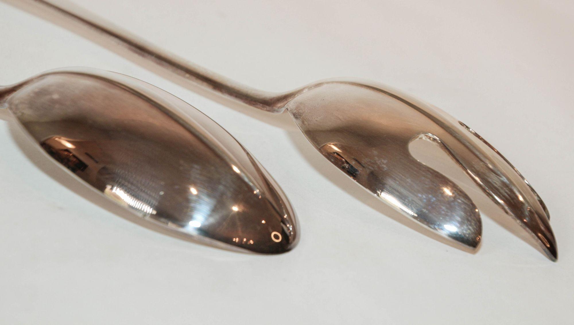 Georgian 1950s SG Hall Mark England Large Silver Plate Serving Spoon and Fork Set For Sale