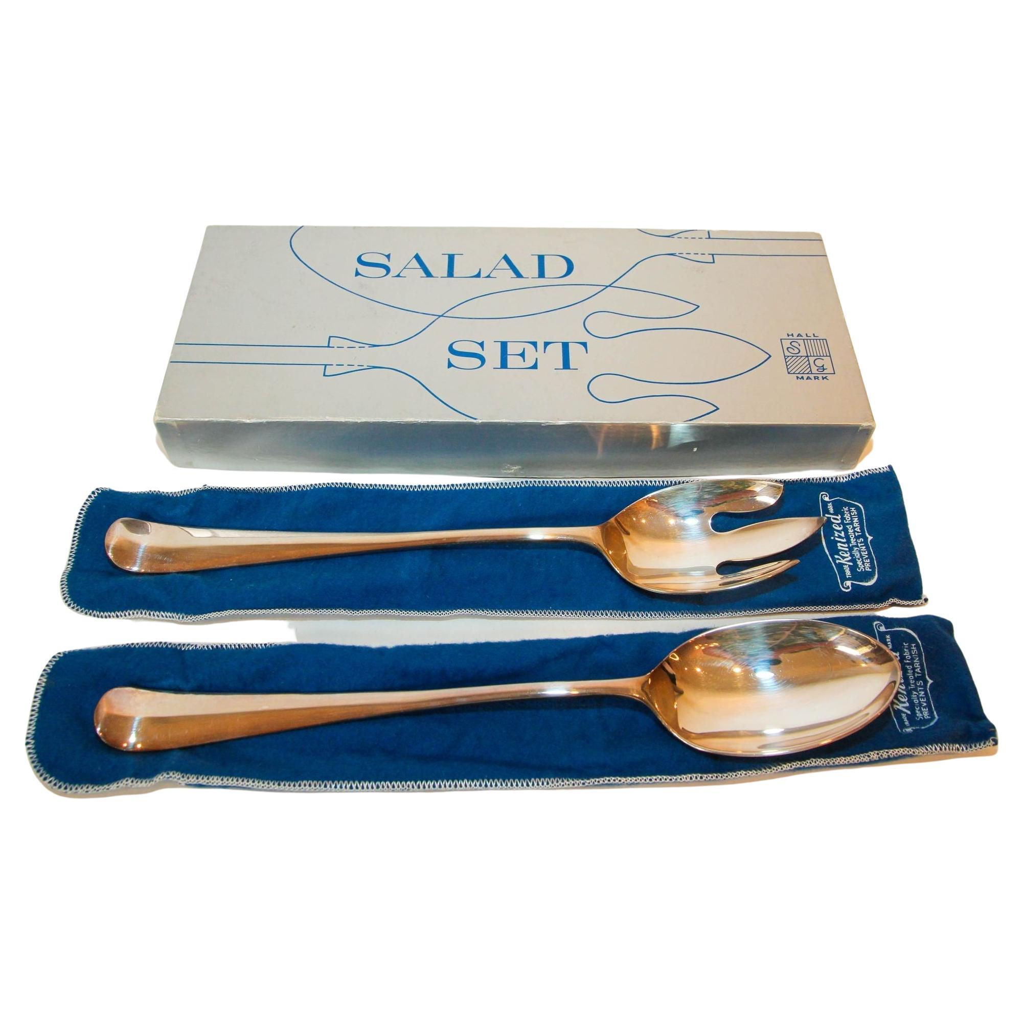 1950s SG Hall Mark England Large Silver Plate Serving Spoon and Fork Set For Sale