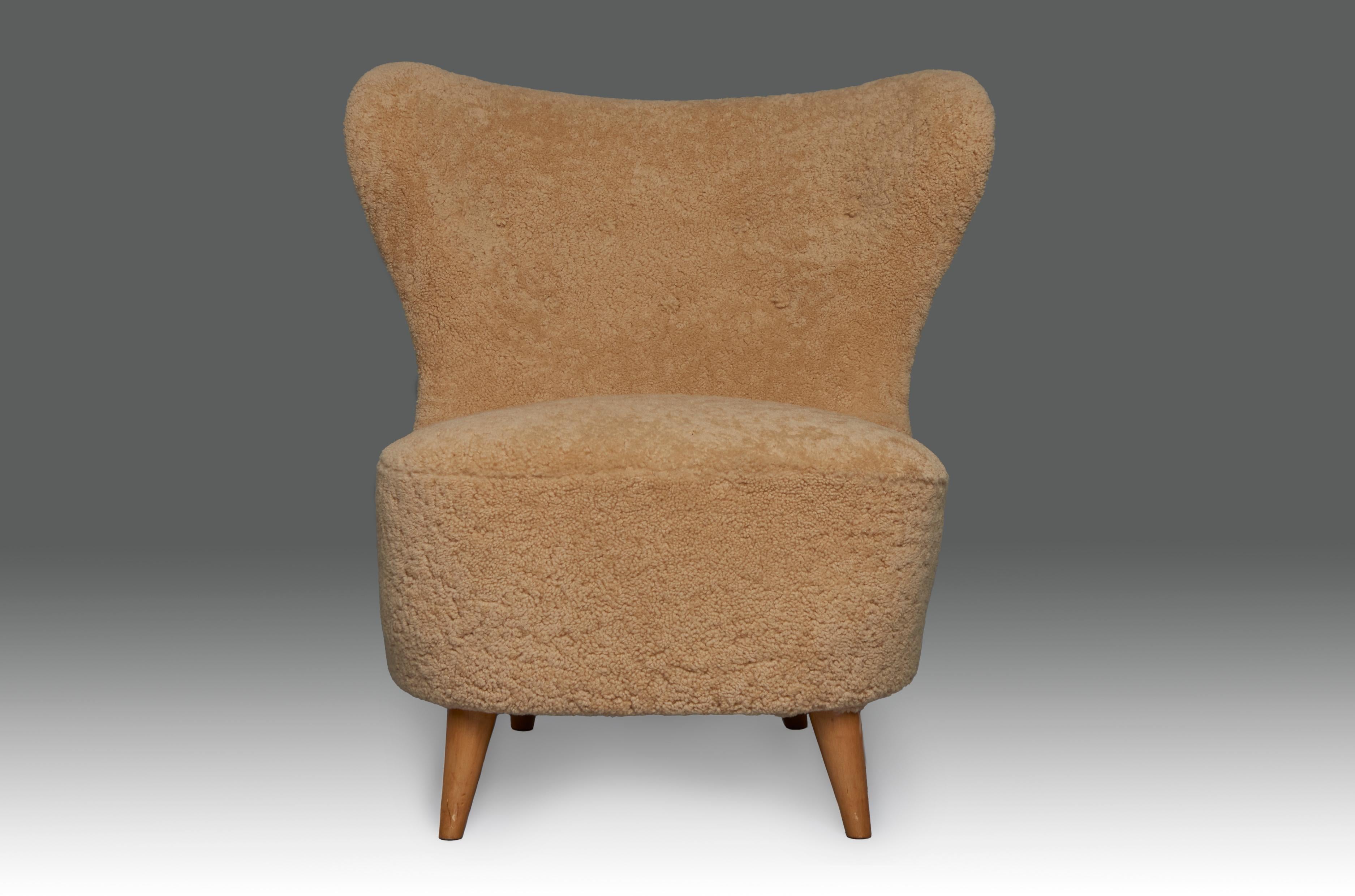 Mid-Century Modern 1950's Sheepskin and Birch Easy Chair