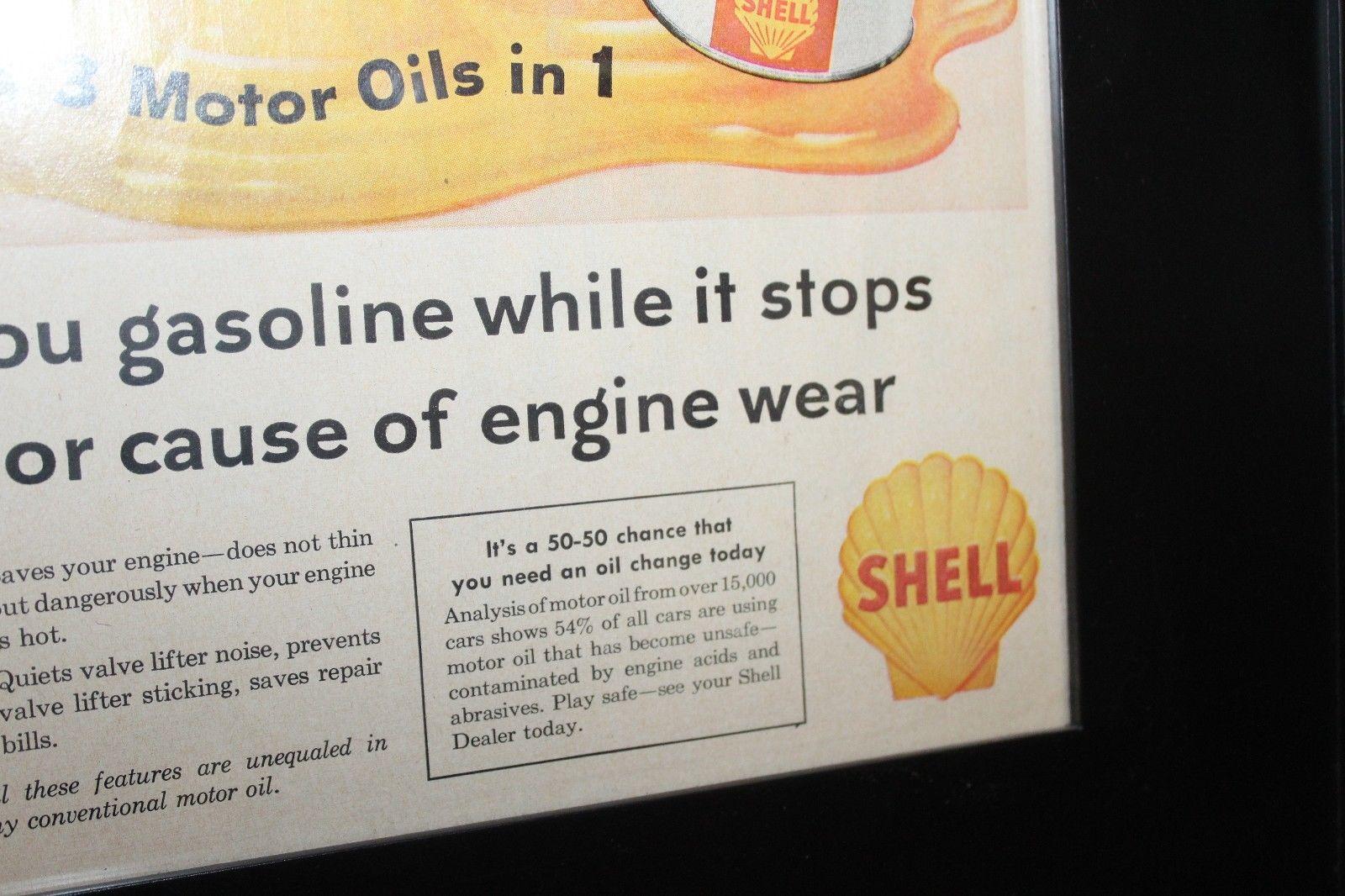 1950s Shell X-100 Motor Oil Paper Ad Framed For Sale 3