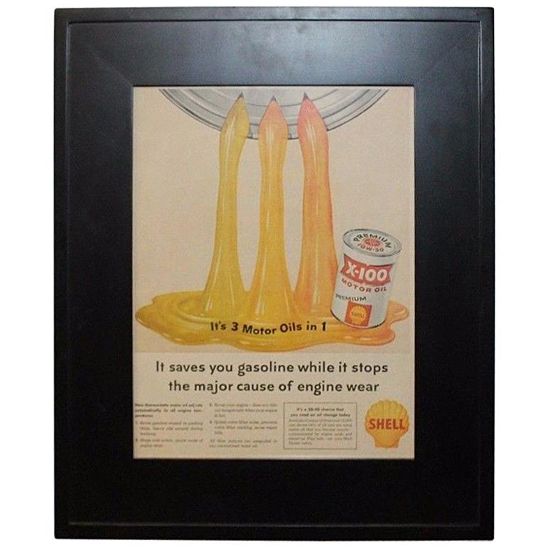 1950s Shell X-100 Motor Oil Paper Ad Framed For Sale