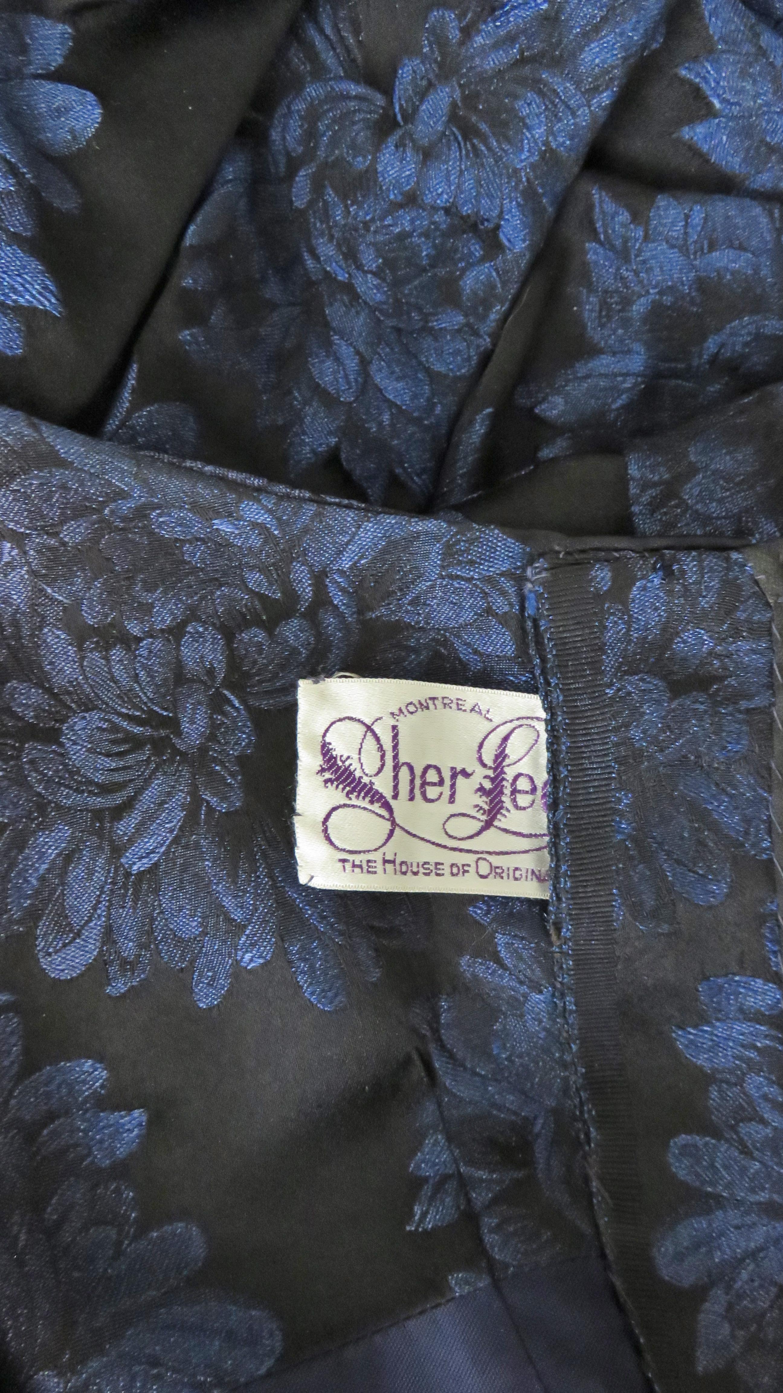 1950s Sher Lee Silk Damask Dress with Watteau Back For Sale 5