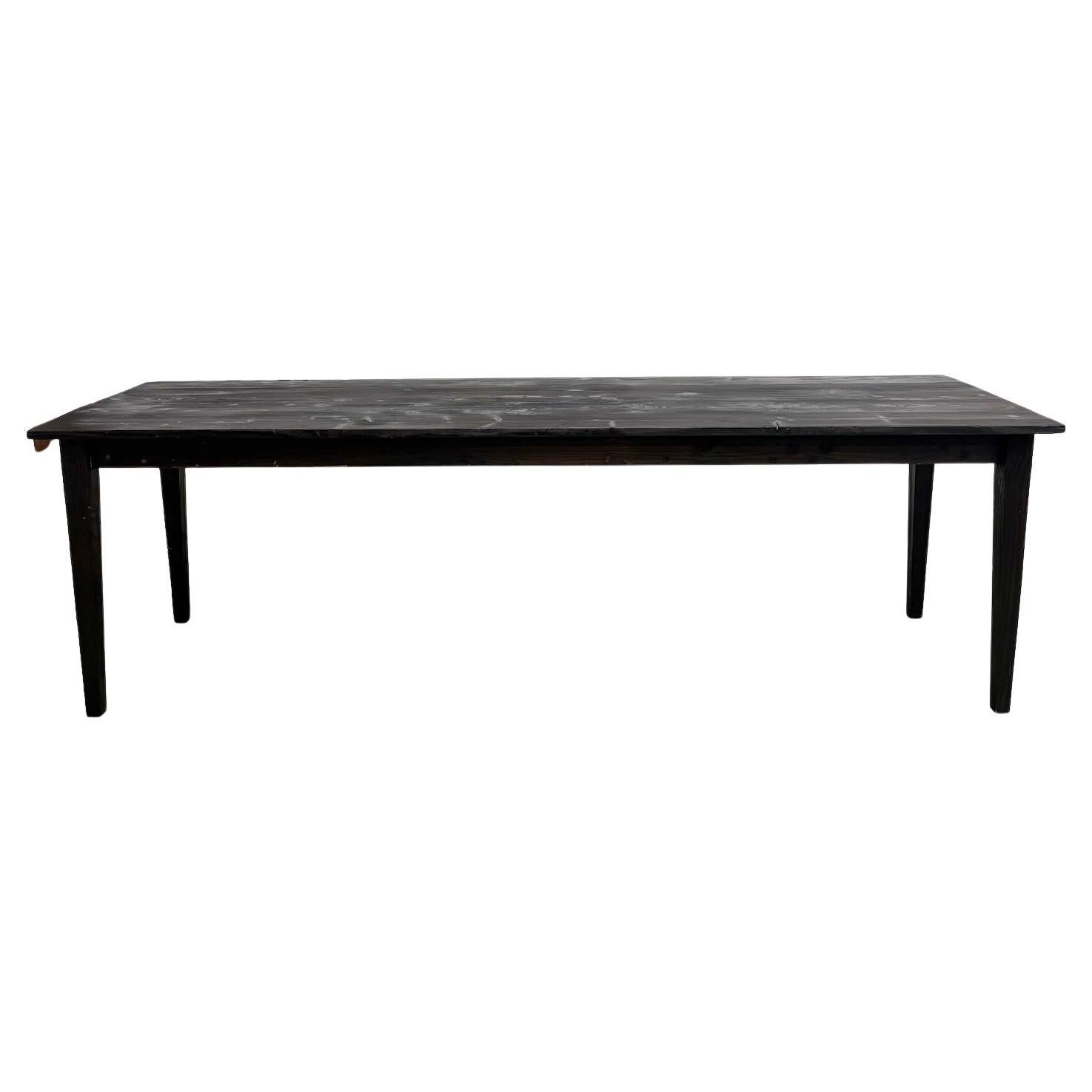 1950s Shou Sugi Ban Farmhouse Table – Burnt Wood & Tapered Legs (245 cm)