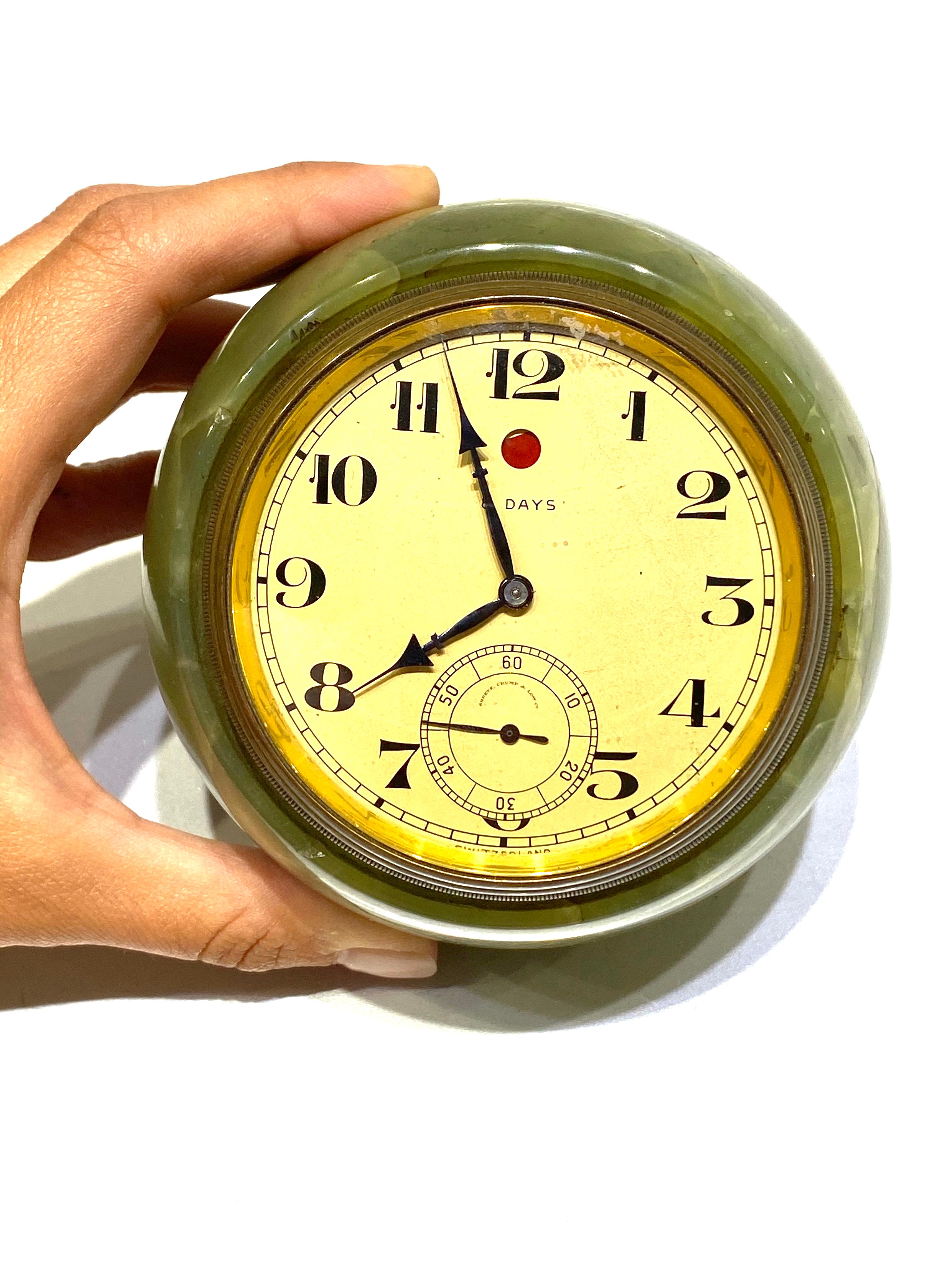 1950 Shreve, Crump & Low Co. Orologio da tavolo in onice verde in vendita 2
