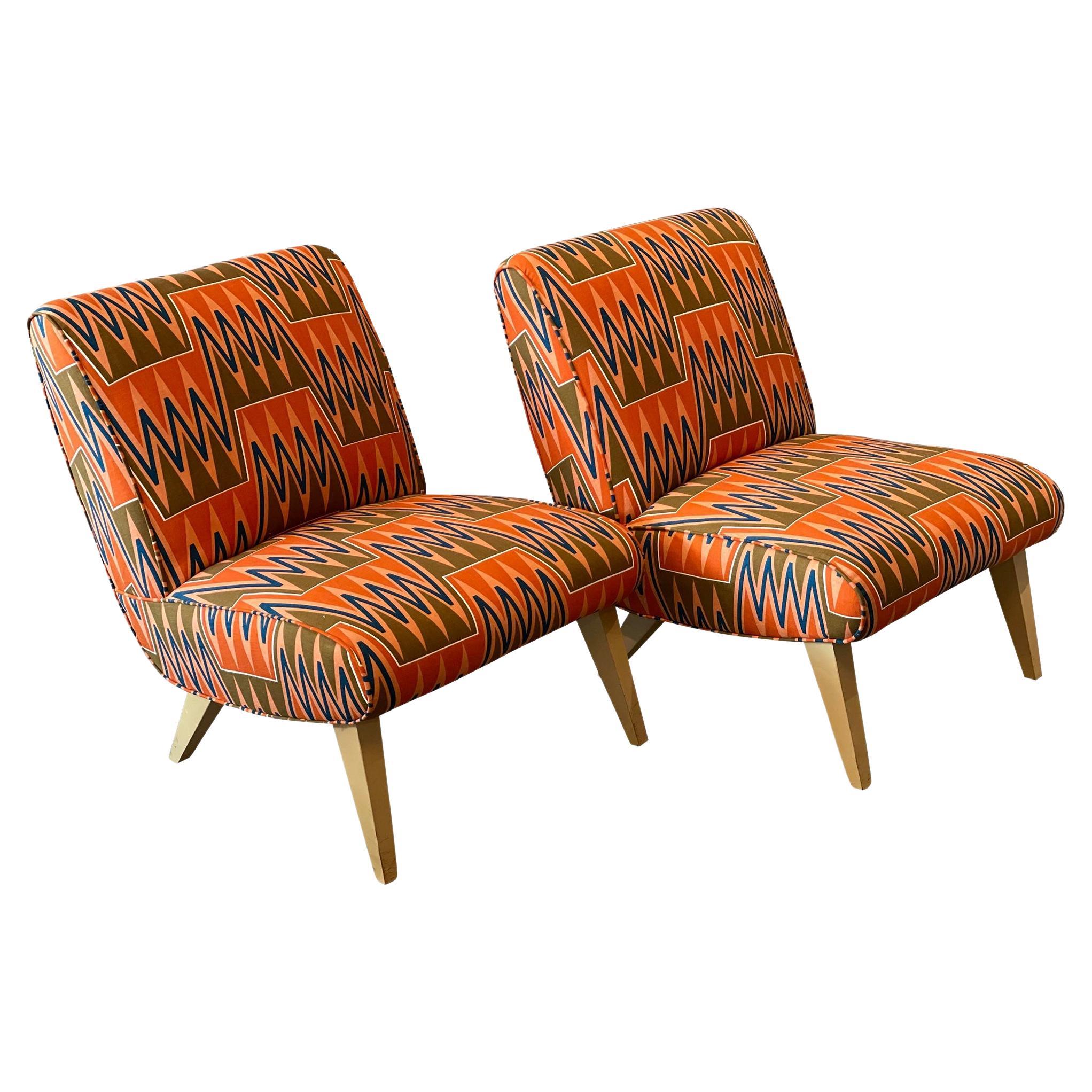 1950s Mid Century Side Lounge Chairs with Angled Feet, a Pair For Sale