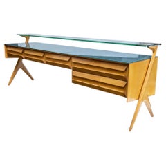 1950s Sideboard Birchwood Structure Glass Top Italian Design by Ico Parisi