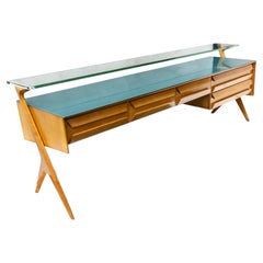 1950s Sideboard Birchwood Structure Glass Top Italian Design by Vittorio Dassi