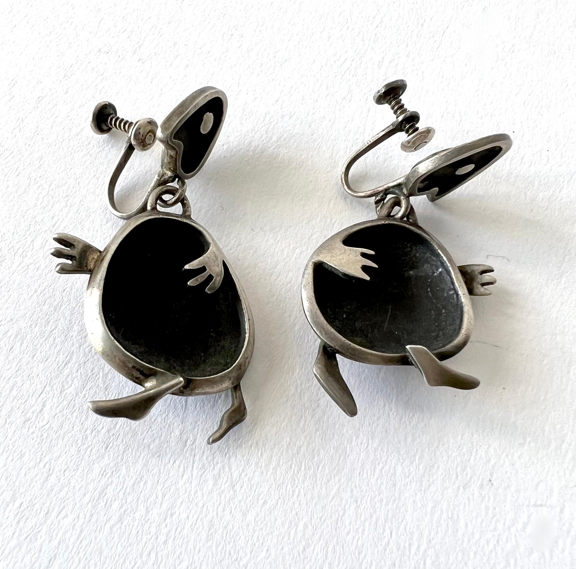 Modernist 1950s Sigi Pineda Sterling Silver Mexican Modern Figural Earrings