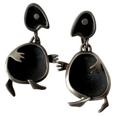 1950s Sigi Pineda Sterling Silver Mexican Modern Figural Earrings