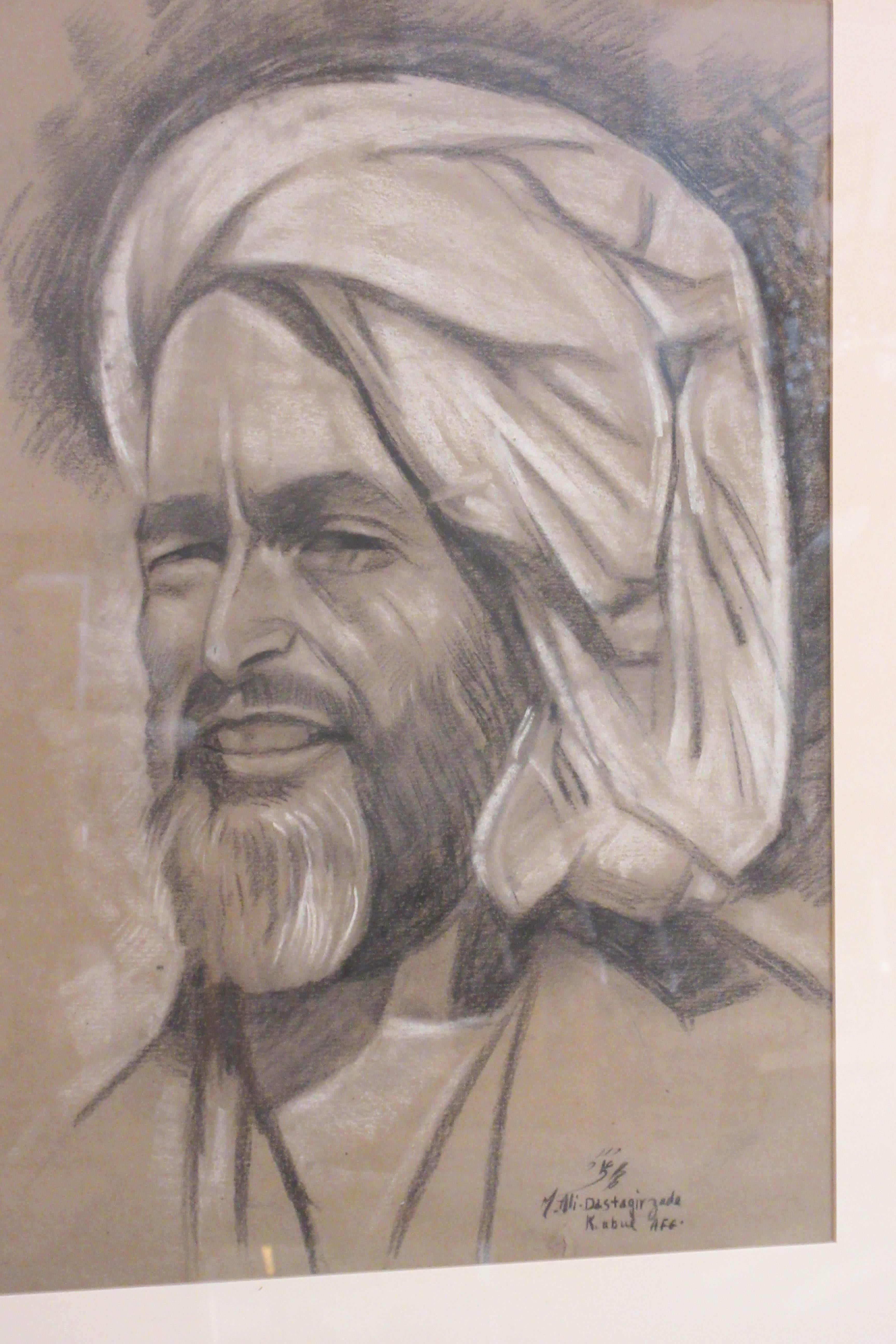 1950s Signed Charcoal Picture of Arabian Man In Good Condition In Tarrytown, NY