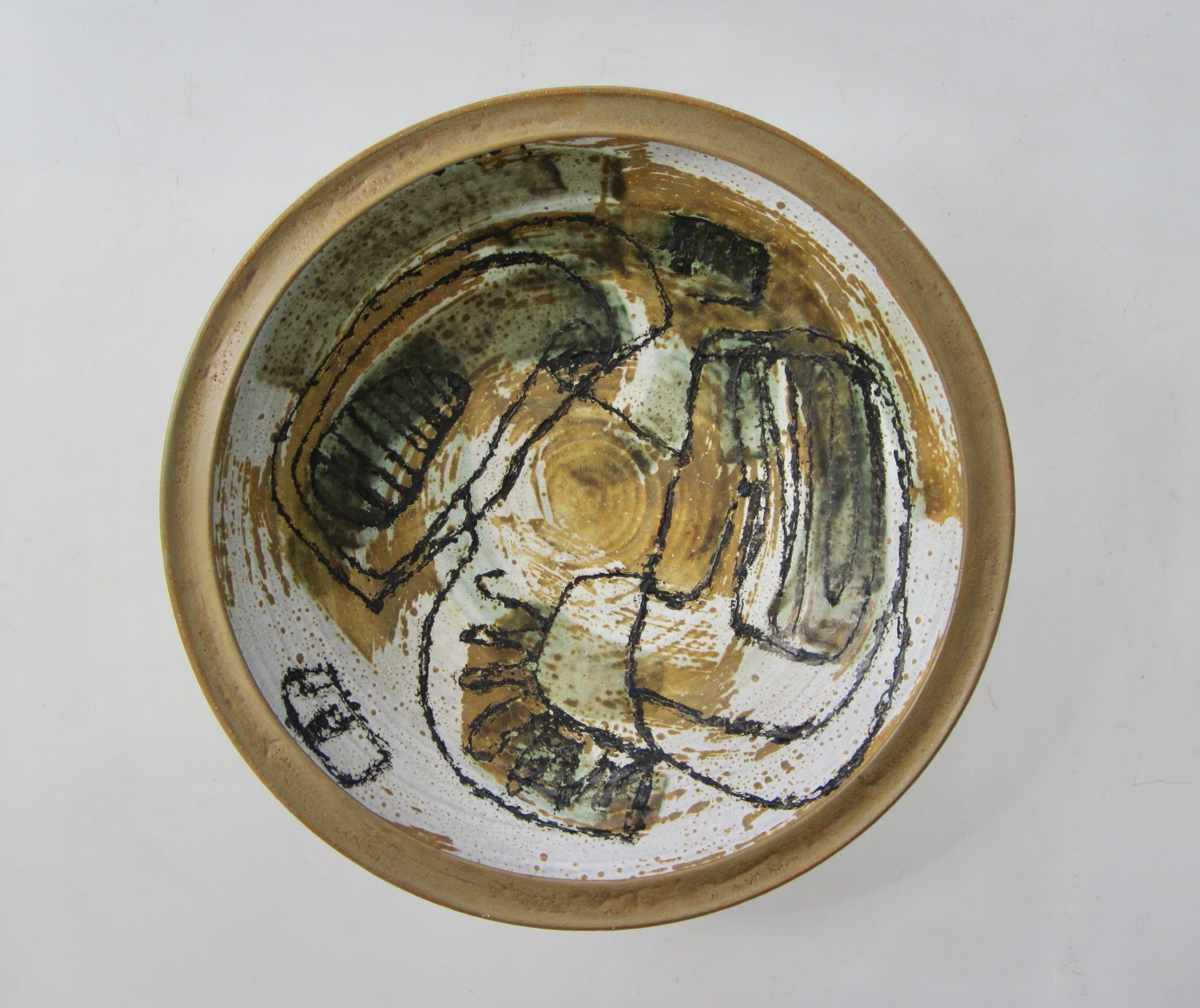 Terracotta 1950s Signed Monumental Art Studio Pottery Bowl