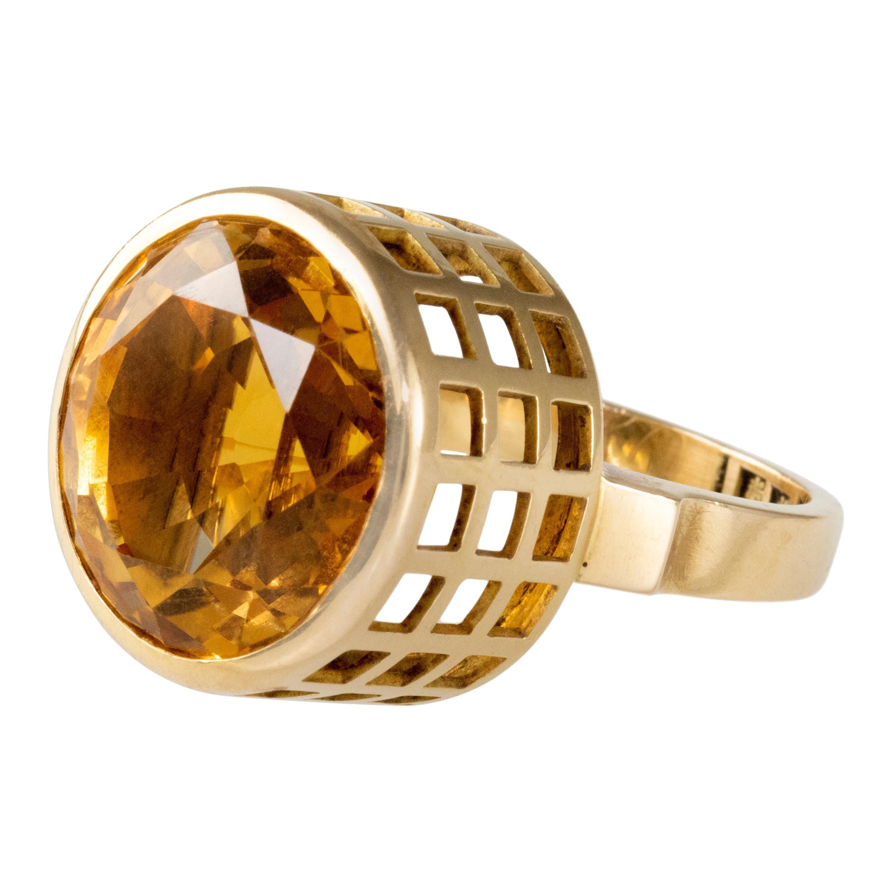 Sigurd Persson Scandinavian Modernist Design Citrine and Gold Ring 1950s For Sale