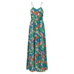 Vintage 1950s Silk Chiffon Floral Print Maxi Dress with Belt