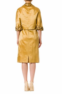 1950S CHRISTIAN DIOR Style Gold Haute Couture Silk Duchess Satin Beaded Cocktai