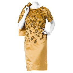 1950er Jahre CHRISTIAN DIOR Stil Gold Haute Couture Seide Herzogin Satin Perlen Cocktai