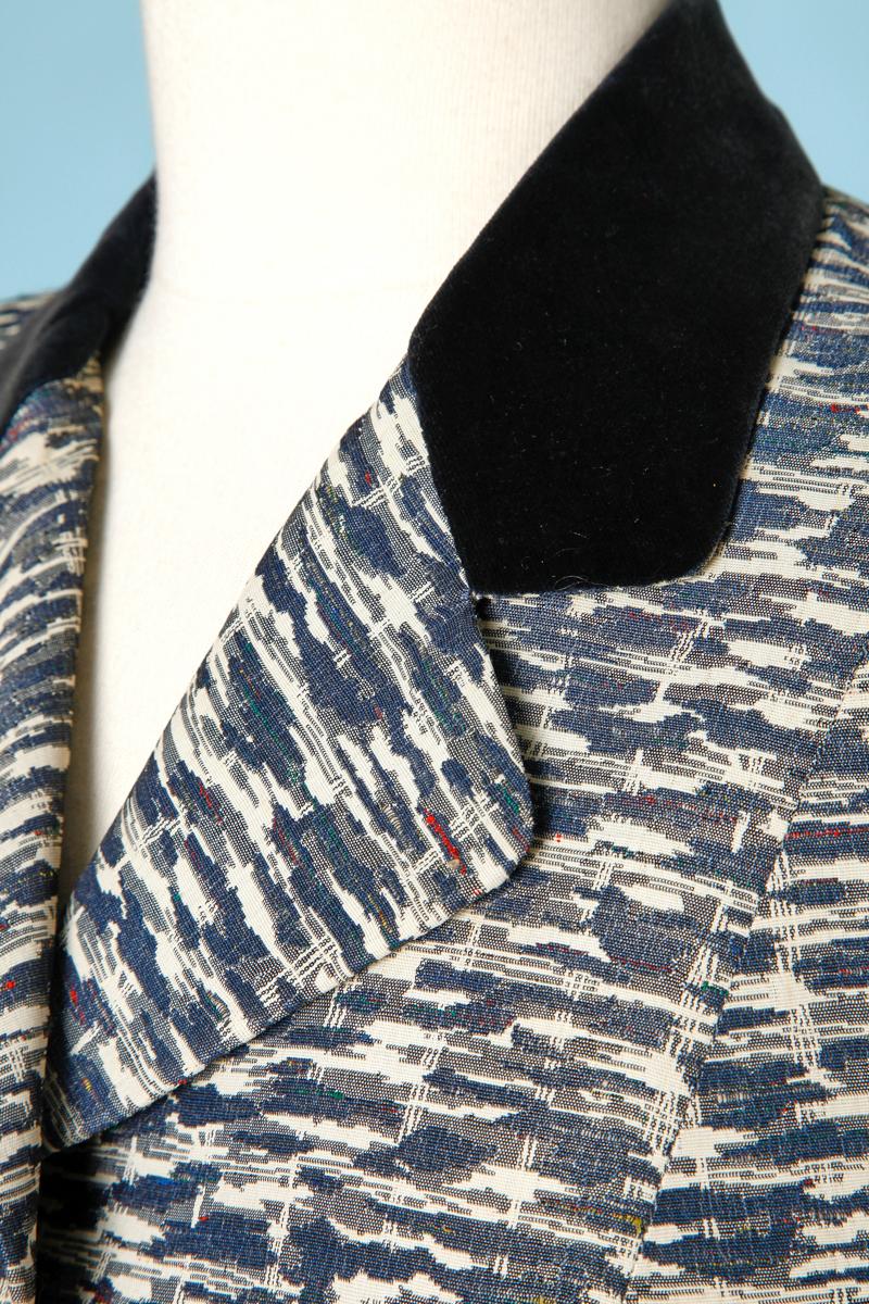 Tailleur jupe en jacquard de soie et velours des années 1950 avec hanches galbées 