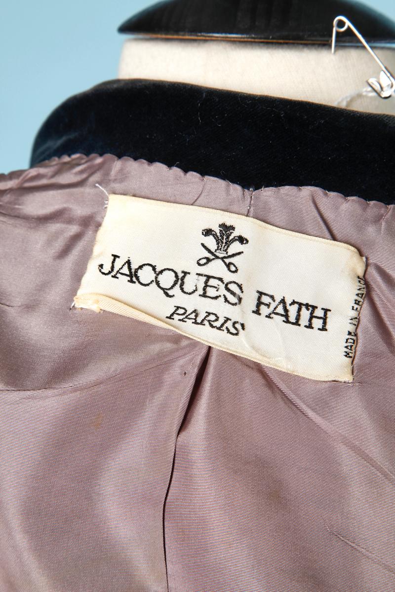 1950's silk jacquard and velvet skirt suit Jacques Fath Paris For Sale 1