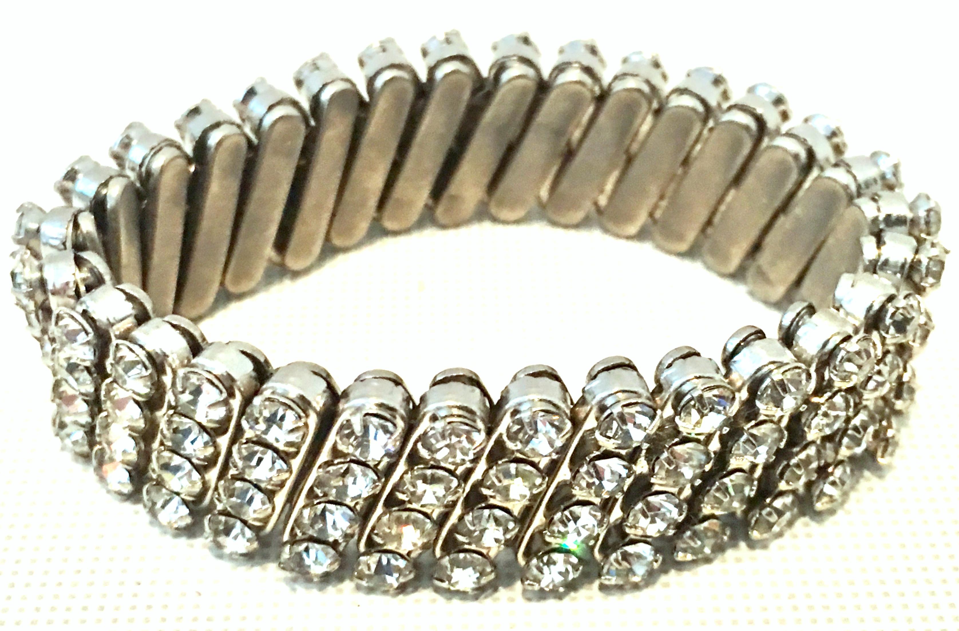 1950'S Silver & Crystal Rhinestone Expansion Link Bracelet In Good Condition In West Palm Beach, FL