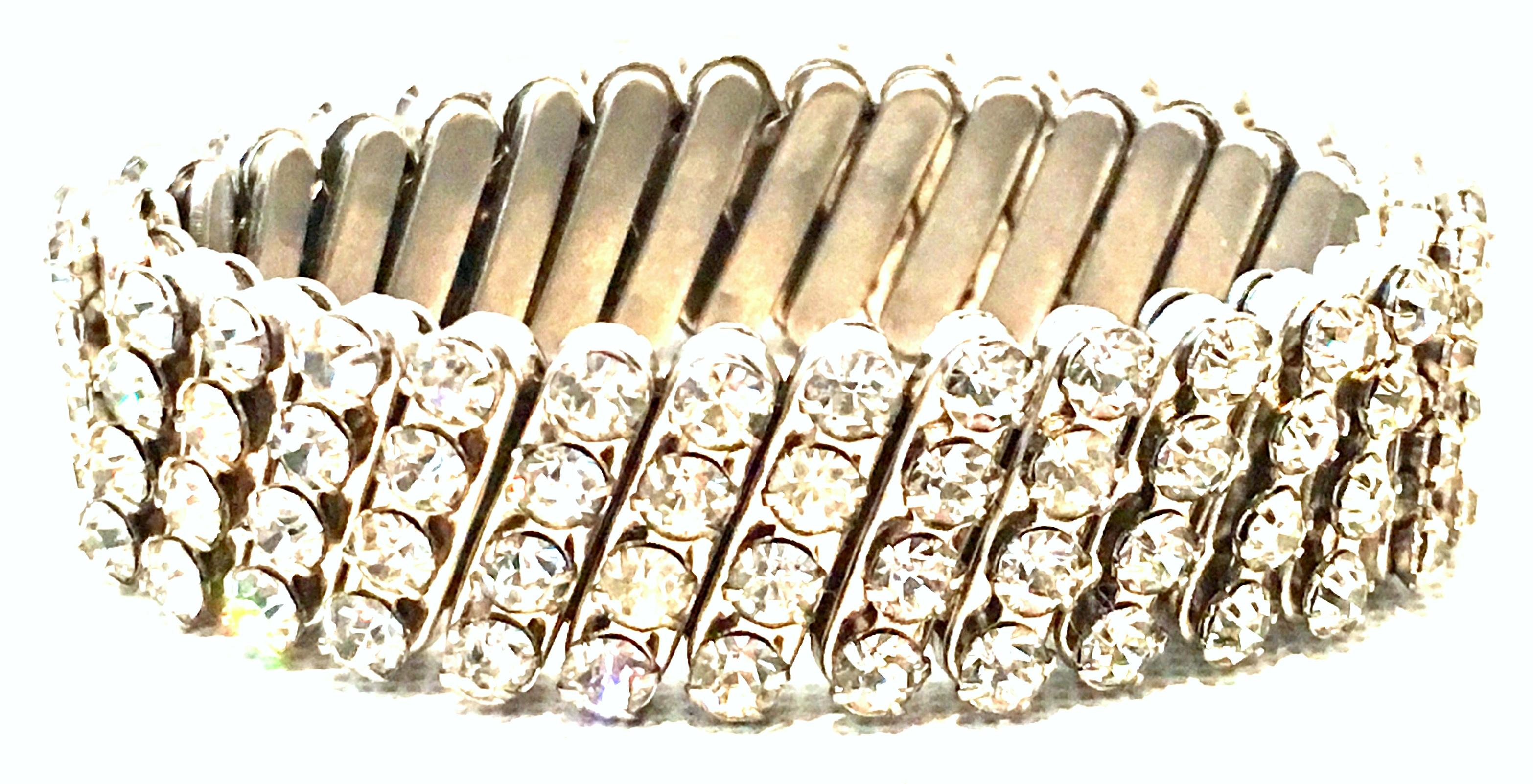 Women's or Men's 1950'S Silver & Crystal Rhinestone Expansion Link Bracelet