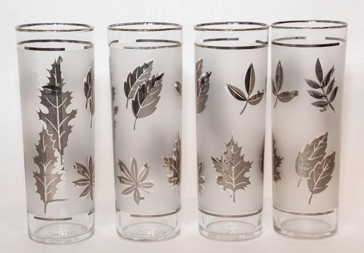 1950s Silver Foliage Highball Cocktail Glasses by Libbey Glass Co Set of 8 For Sale 3