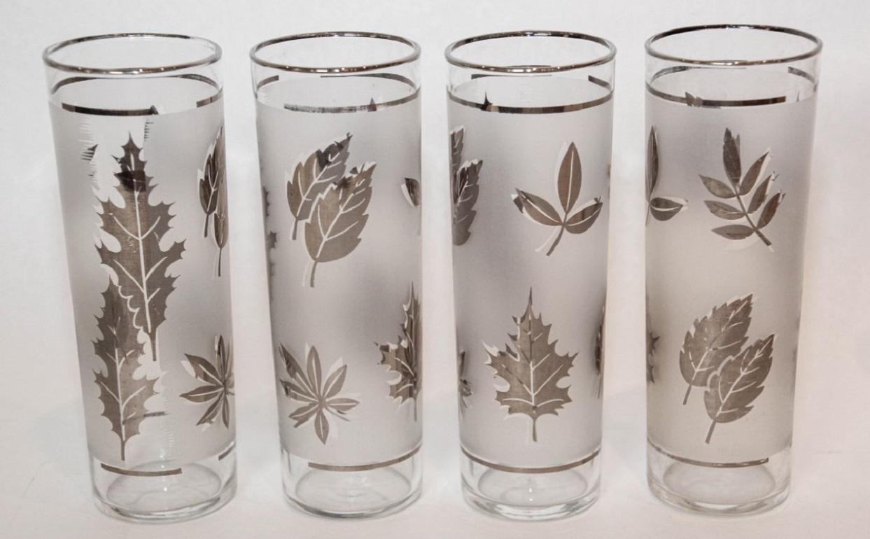 1950s Silver Foliage Highball Cocktail Glasses by Libbey Glass Co Set of 8 For Sale 4