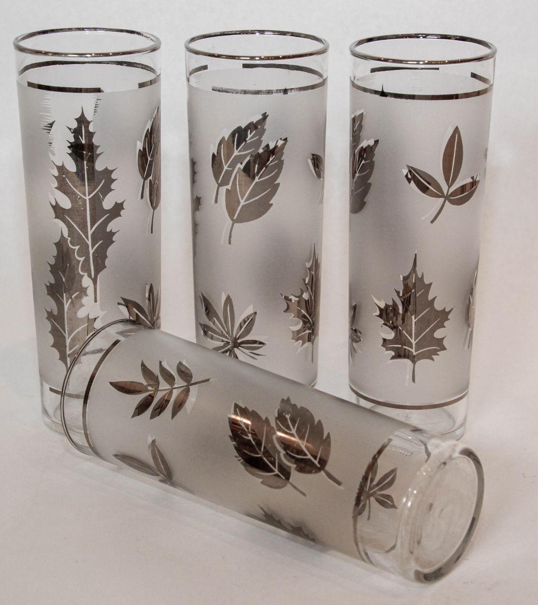 1950s Silver Foliage Highball Cocktail Glasses by Libbey Glass Co Set of 8 For Sale 5
