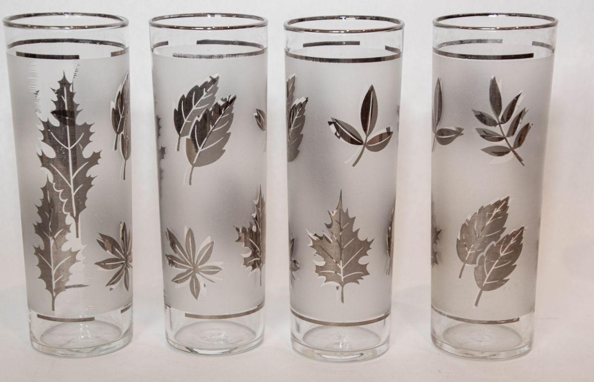 1950s Silver Foliage Highball Cocktail Glasses by Libbey Glass Co Set of 8 For Sale 10