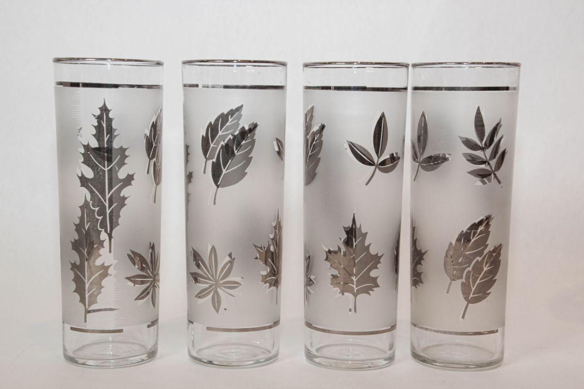 1950s Silver Foliage Highball Cocktail Glasses by Libbey Glass Co Set of 8 For Sale 11