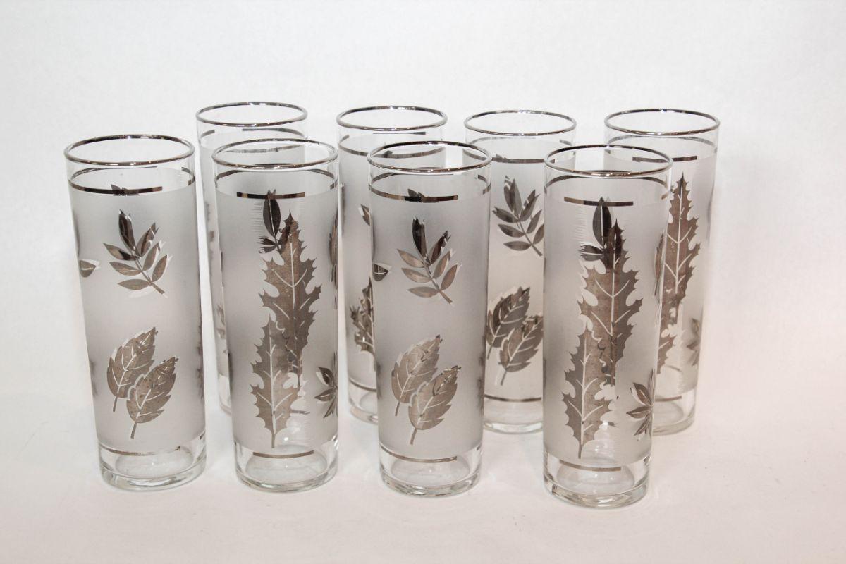 1950s Silver Foliage Highball Cocktail Glasses by Libbey Glass Co Set of 8 For Sale 12