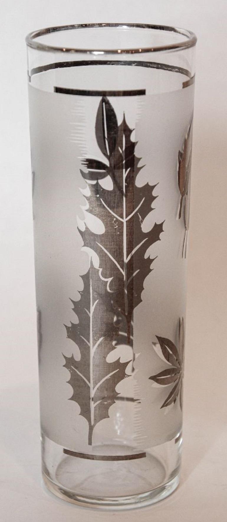 American 1950s Silver Foliage Highball Cocktail Glasses by Libbey Glass Co Set of 8 For Sale