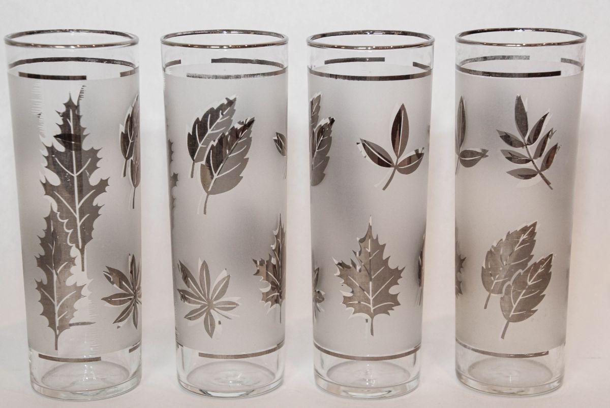 1950s Silver Foliage Highball Cocktail Glasses by Libbey Glass Co Set of 8 For Sale 2