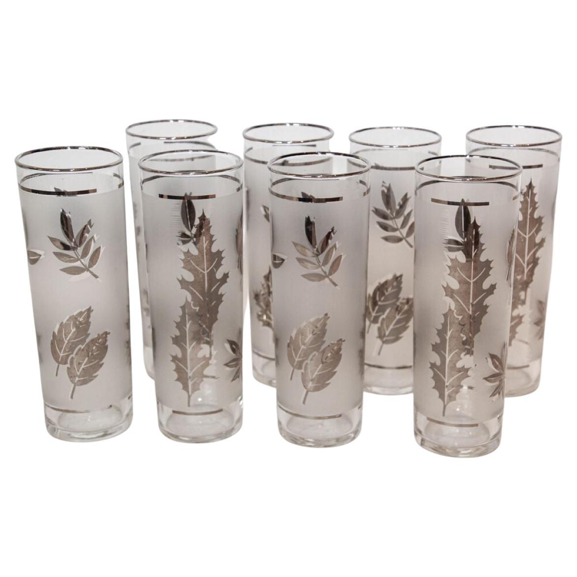 1950s Silver Foliage Highball Cocktail Glasses by Libbey Glass Co Set of 8 For Sale