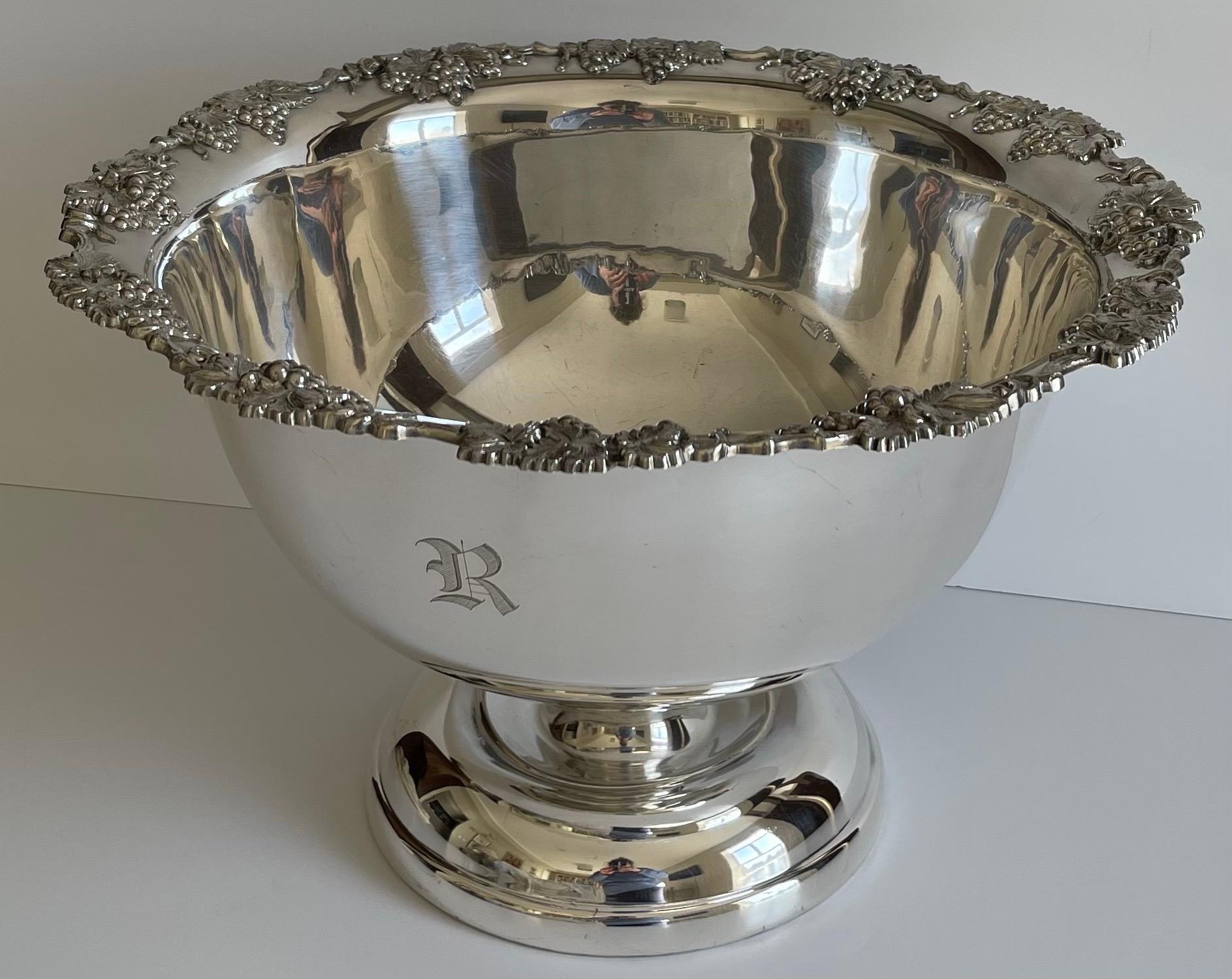 Georgian 1950s Silver Grape Motif Large Punch Bowl For Sale