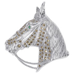 Vintage 1950s Silver Horse Head Brooch With Marcasite Stones