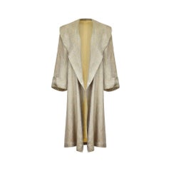 1950s Silver Jacquard Paisley Print Duster Coat