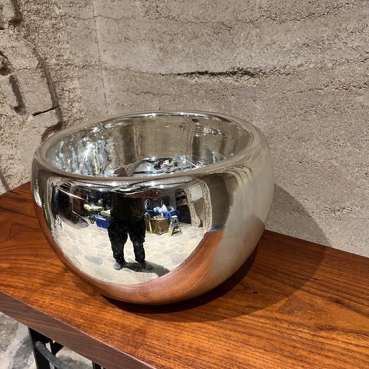 Mexican 1950s Large Silver Mercury Glass Bowl Style Luis Barragan Mexico