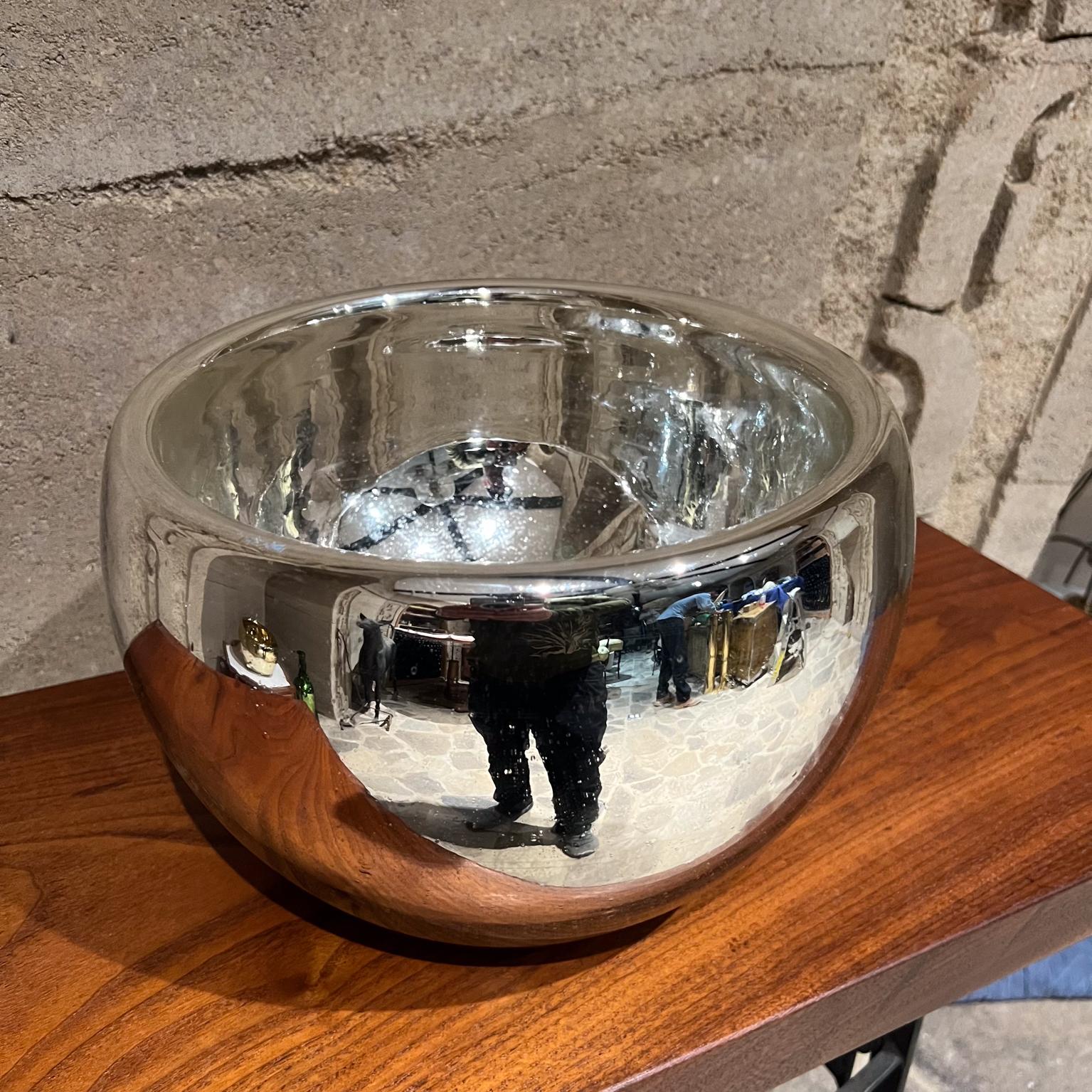 1950s Large Silver Mercury Glass Bowl Style Luis Barragan Mexico In Good Condition In Chula Vista, CA