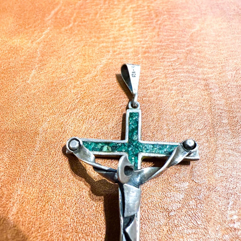 Pendentif Art Déco Taxco Mexique - Argent Avec Obsidienne Et Malachite - Occasion