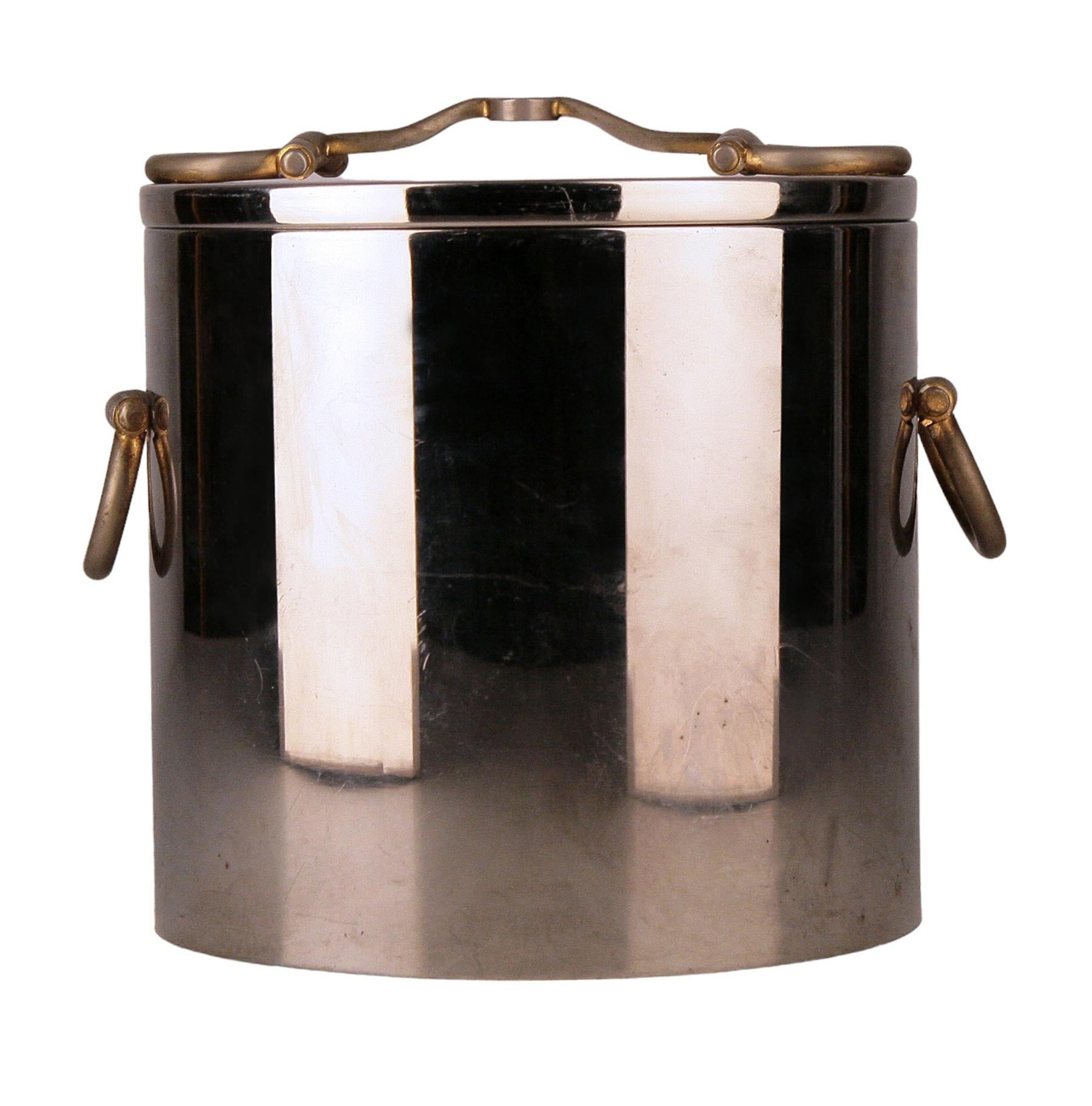 Mid-Century Modern 1950s Silver-Plated Metal Thermal Ice Bucket with Lid by Hermès Paris, France For Sale