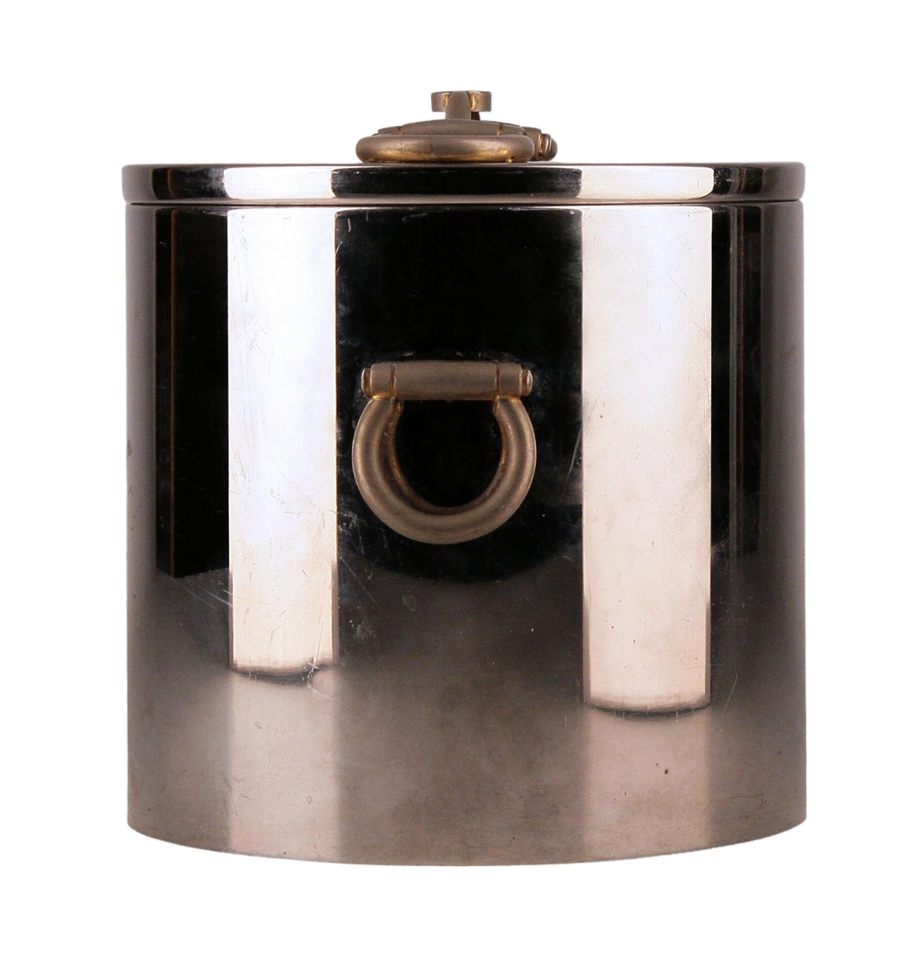 French 1950s Silver-Plated Metal Thermal Ice Bucket with Lid by Hermès Paris, France For Sale